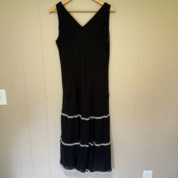 Women’s Vintage Y2K Black Dress 16W Midi Lace Tiered Cottagecore 90s - Picture 5 of 10